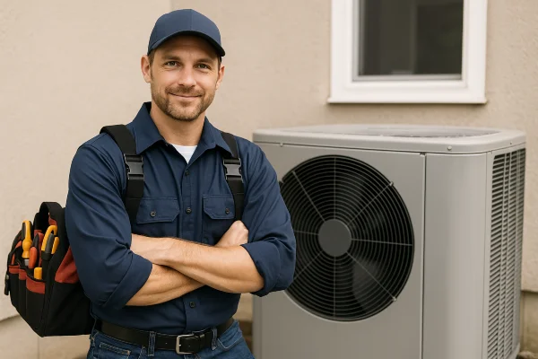 a male hvac technician with a tool bag smiling at the camera from Georgetown AC Repair in Georgetown, TX - Commercial ac repair