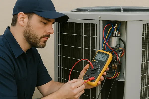 an air conditioning technician using a ac current meter from Georgetown AC Repair in Georgetown, TX - Furnace repair